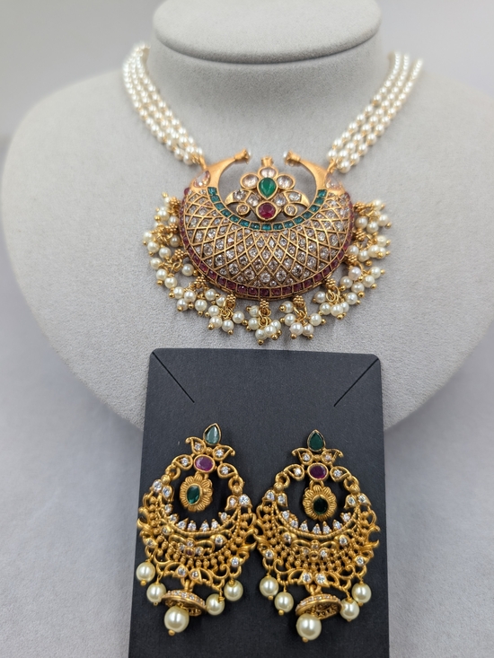Jewelry - Indian Peacock Kundan Style Pearl Necklace Earrings Set Bridal | 0017
